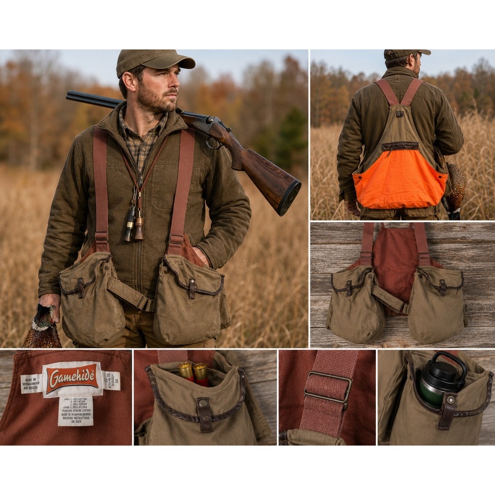Gamehide Pheasant Hunting Strap Vest Brown Orange Canvas Leather Trim 905